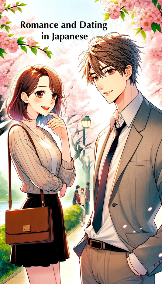 Guy and girl flirting in front of cherry blossoms